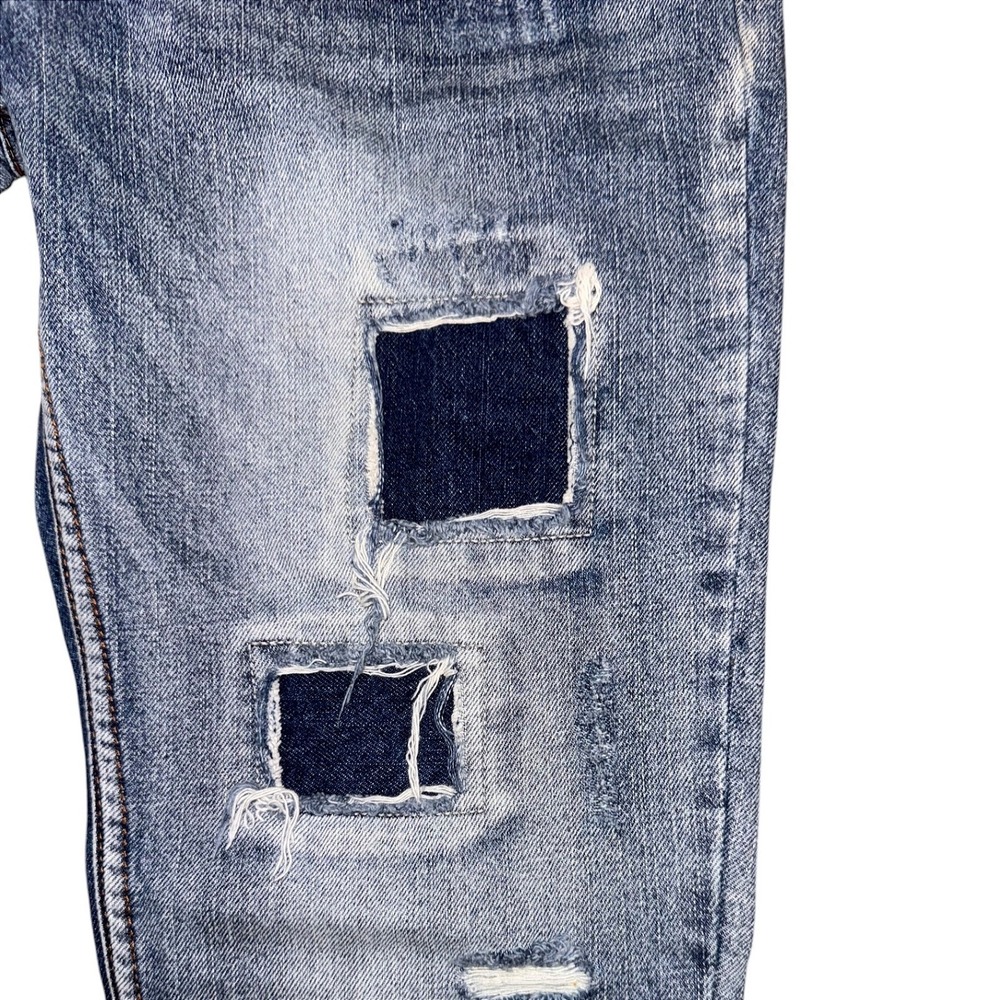 POL Distressed Patchwork Jeans Medium Wash Straight Leg Cotton CWP48 Size L (30) - Picture 12 of 14